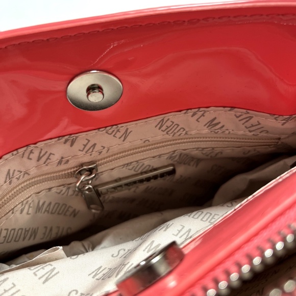 NWT Steve Madden Coral Patent Quilted Small Satchel Crossbody Bag Rhinestone - Picture 9 of 9